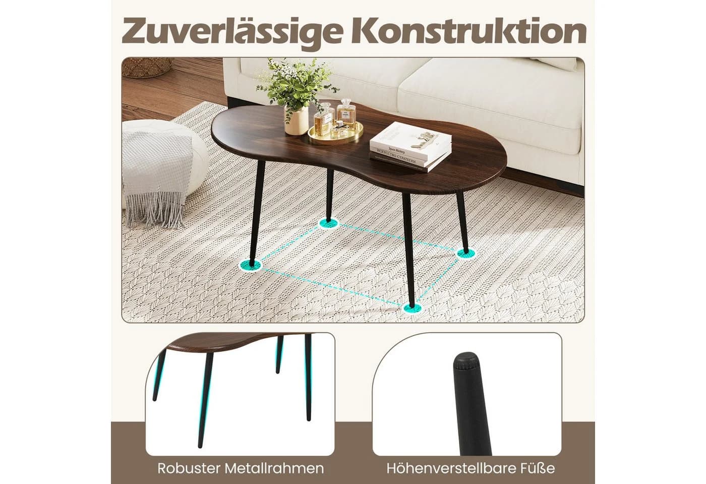 COSTWAY Couchtisch Wolkenform Braun Holzspanplatte Metall - Bild 5