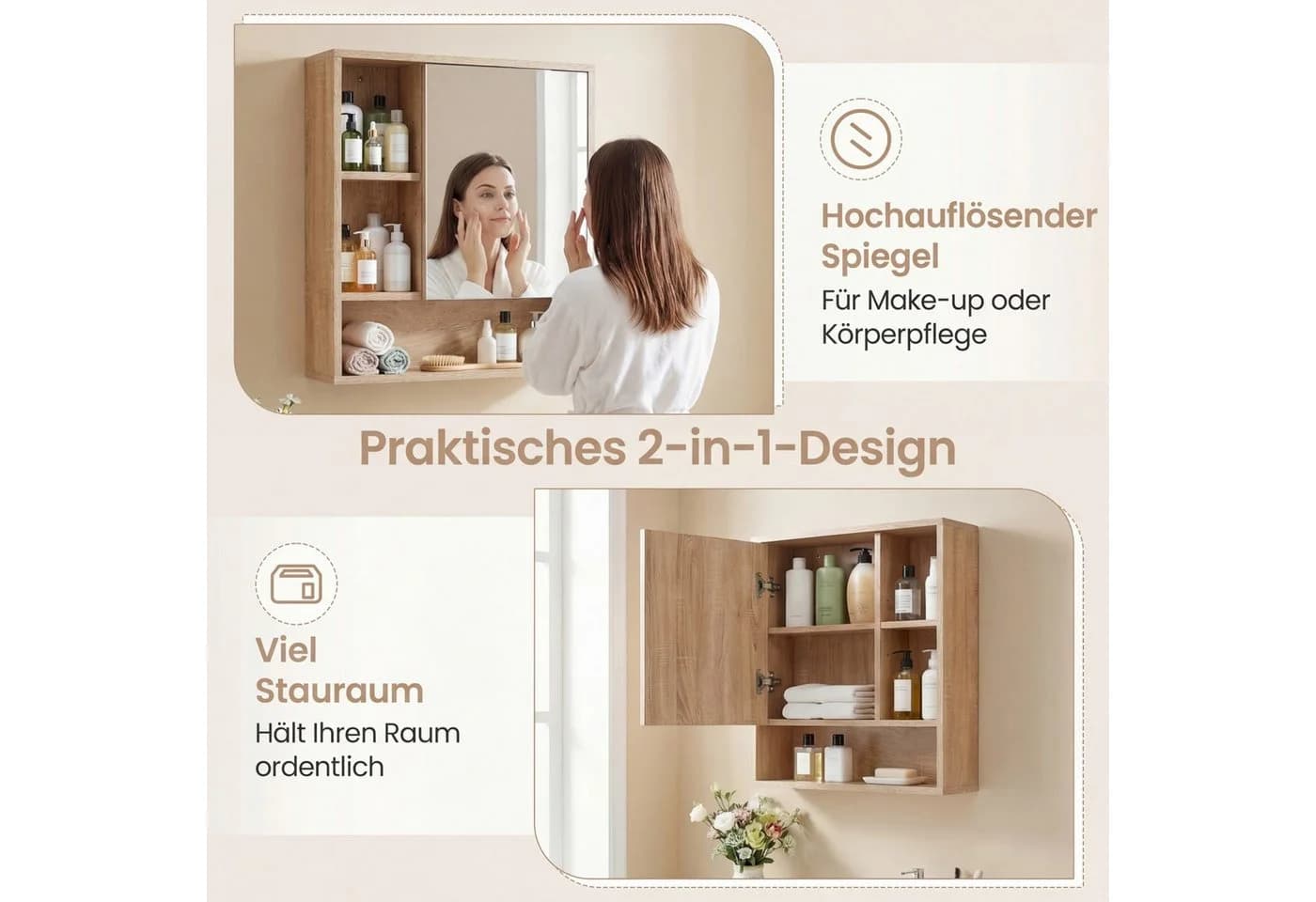 COSTWAY Hängeschrank Spiegelschrank Badschrank mit verstellbaren Ablagen - Bild 3