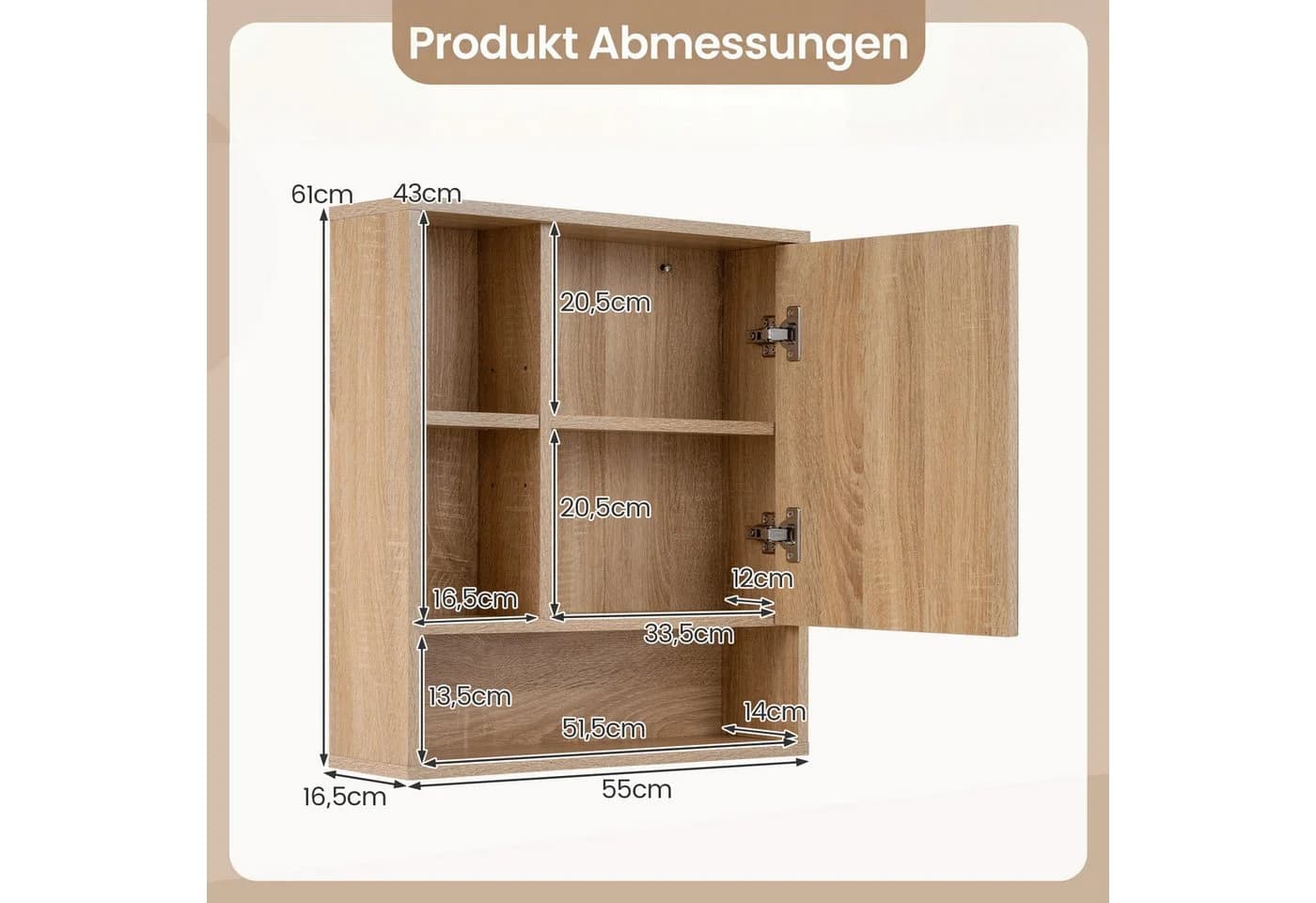 COSTWAY Hängeschrank Spiegelschrank Badschrank mit verstellbaren Ablagen - Bild 5