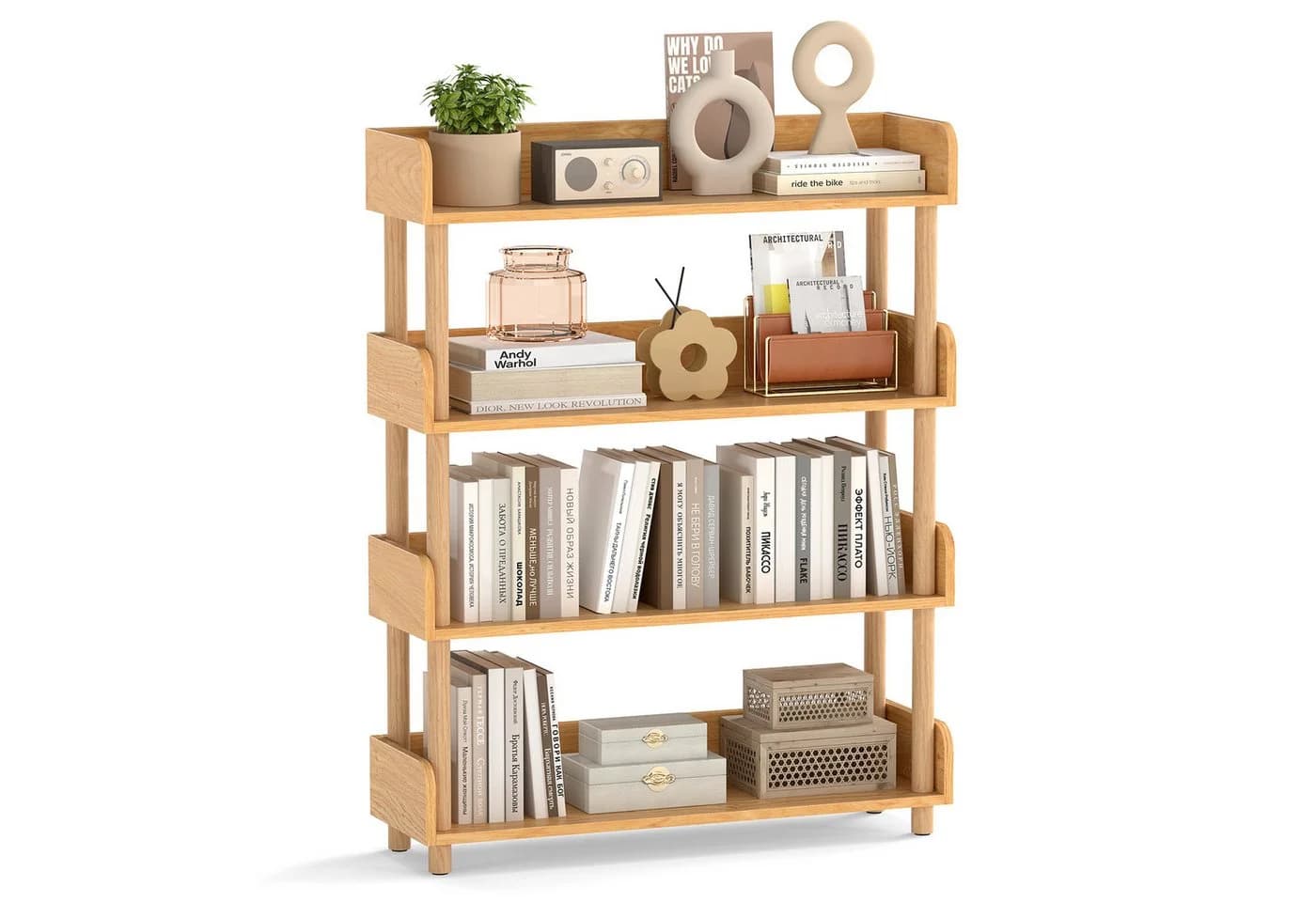COSTWAY Bücherregal Holz Standregal mit 4 Ebenen Beige - Bild 2