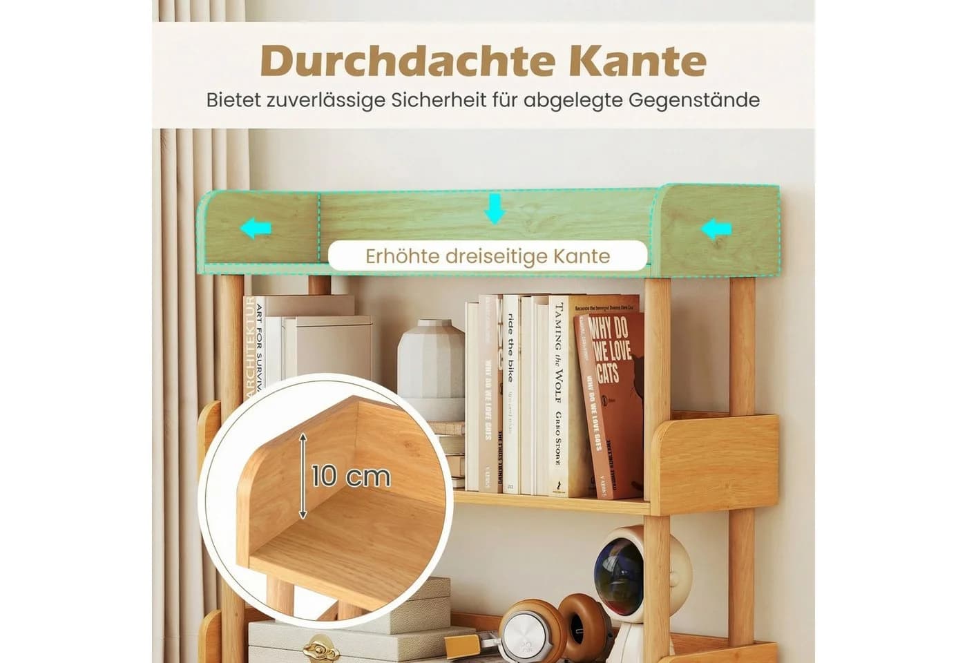 COSTWAY Bücherregal Holz Standregal mit 4 Ebenen Beige - Bild 3