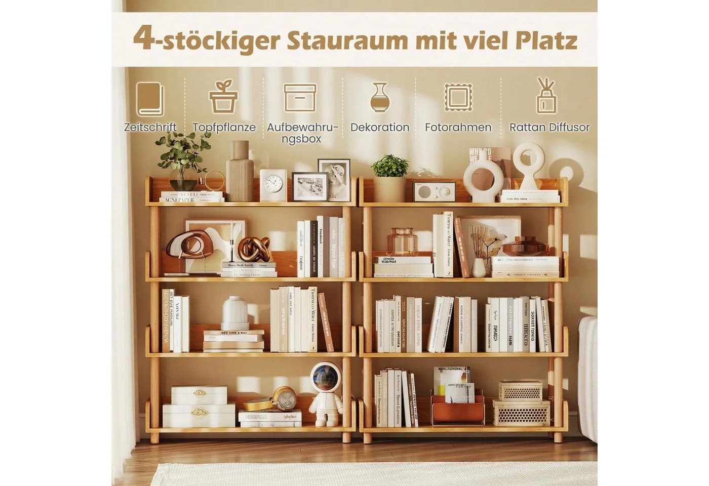 COSTWAY Bücherregal Holz Standregal mit 4 Ebenen Beige - Bild 4