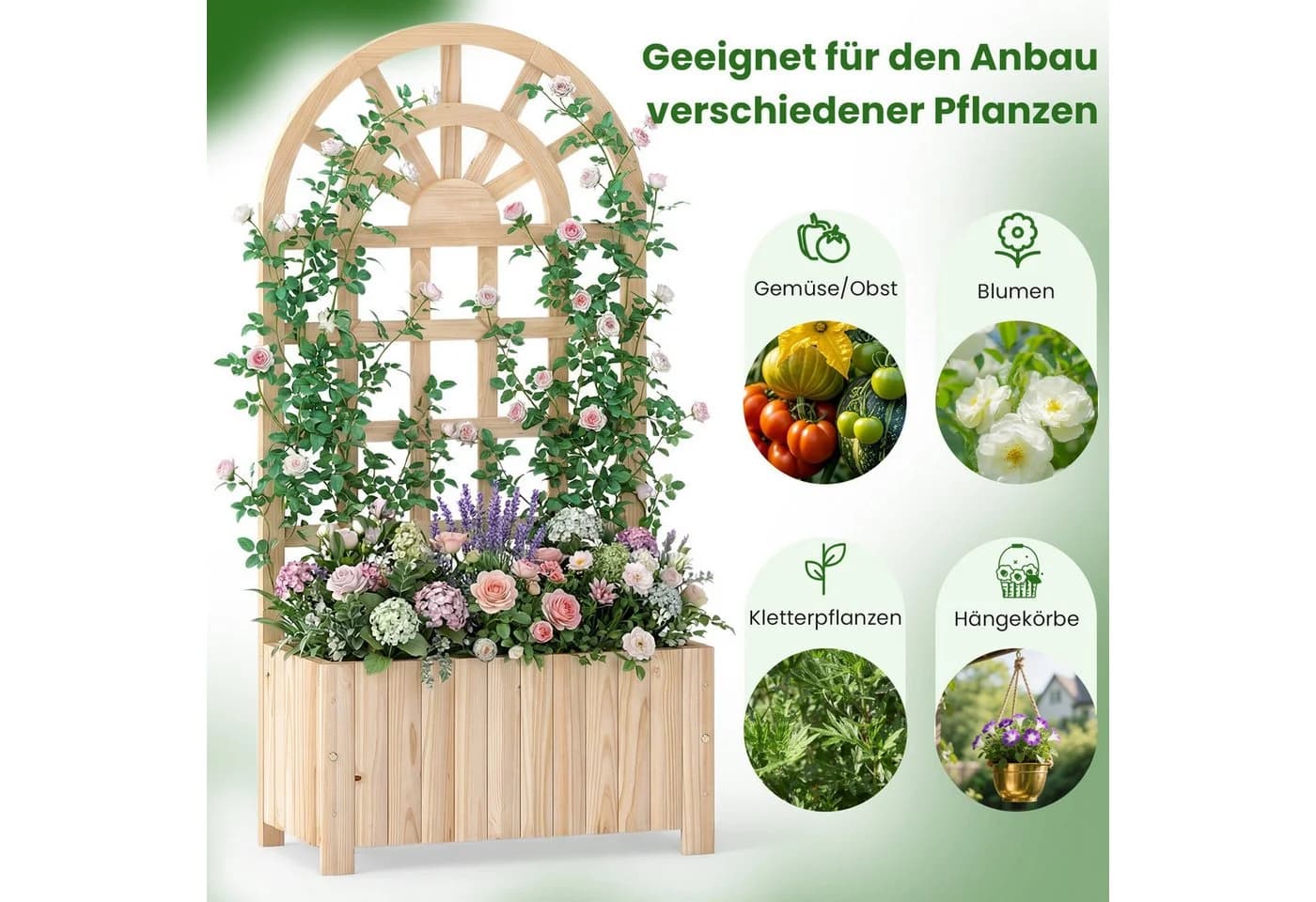 COSTWAY Hochbeet mit Rankgitter, Fichtenholz, Natur/Braun - Bild 3