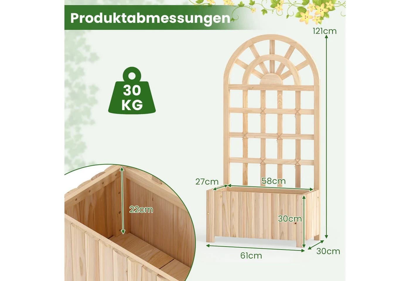 COSTWAY Hochbeet mit Rankgitter, Fichtenholz, Natur/Braun - Bild 4
