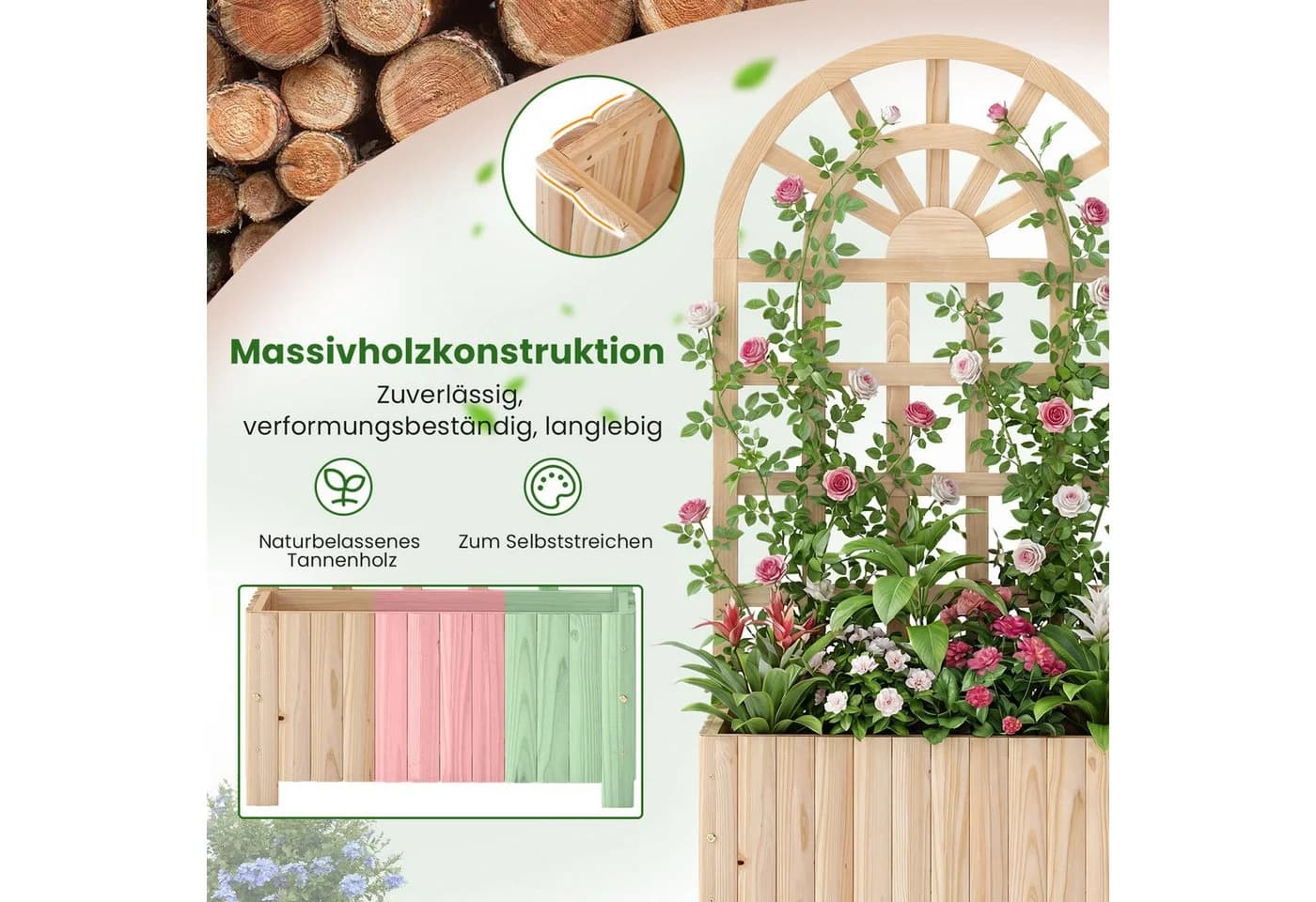 COSTWAY Hochbeet mit Rankgitter, Fichtenholz, Natur/Braun - Bild 5