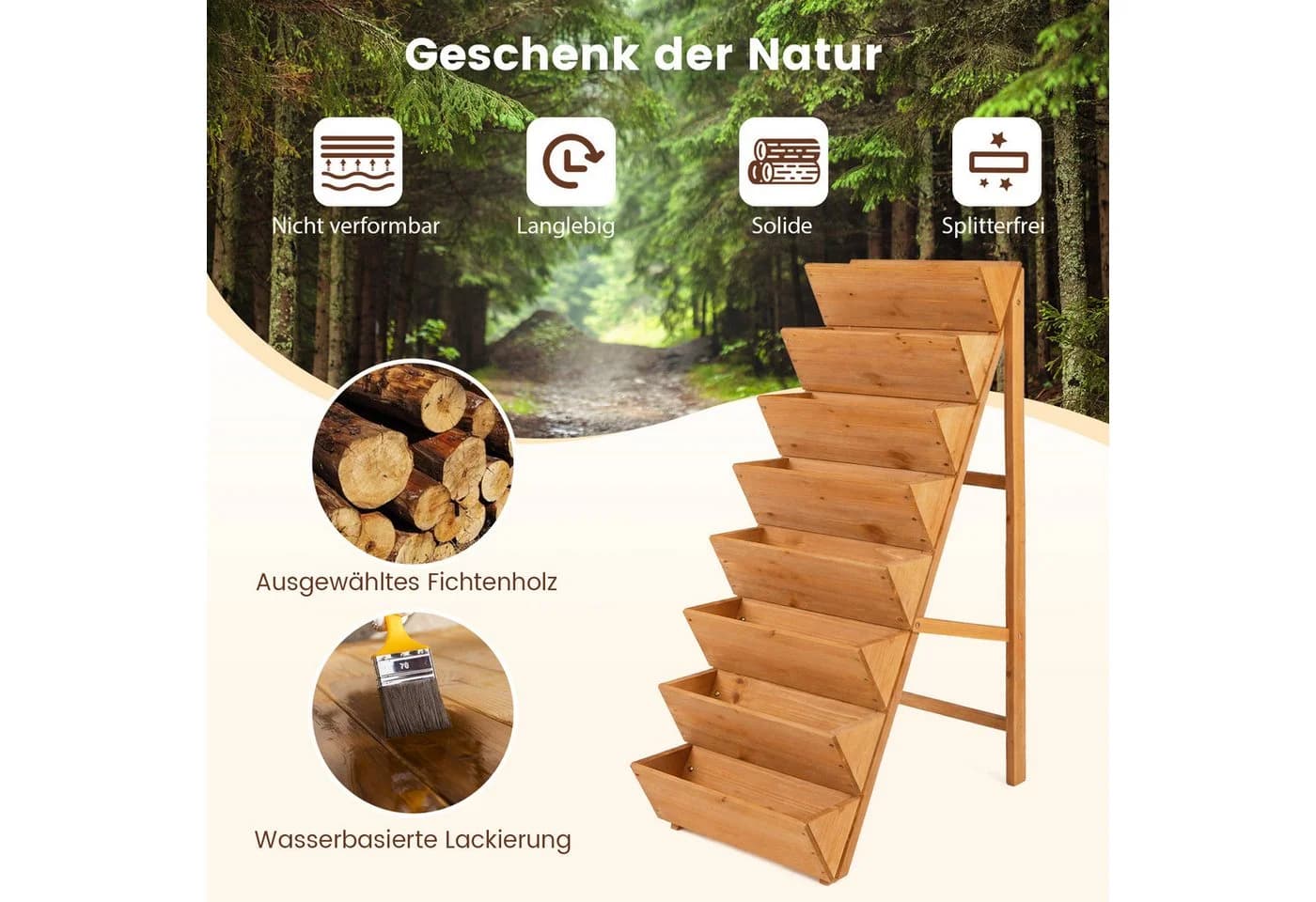 COSTWAY Blumenkasten Vertikales Hochbeet Tannenholz Orange - Bild 5