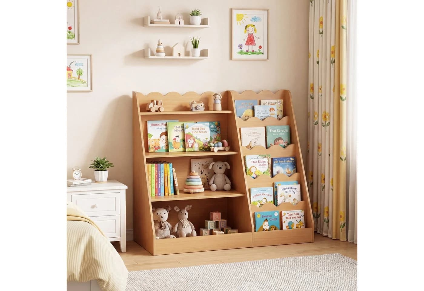 COSTWAY Kinderregal 5-stufig Beige MDF mit verstecktem Fach