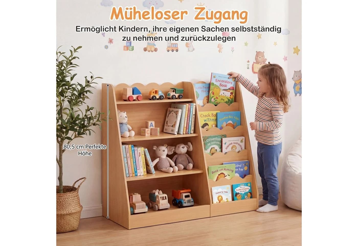 COSTWAY Kinderregal 5-stufig Beige MDF mit verstecktem Fach - Bild 3