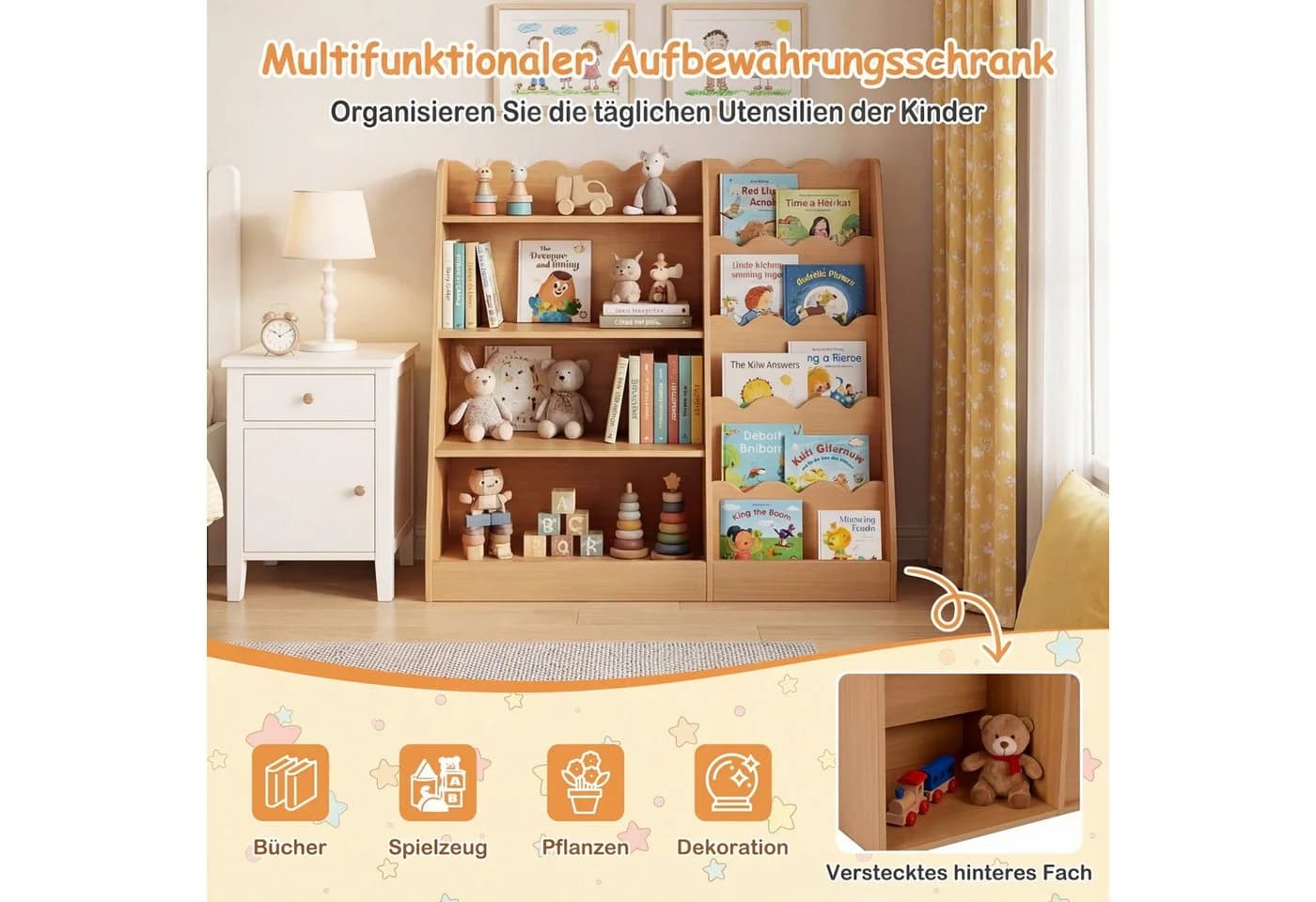 COSTWAY Kinderregal 5-stufig Beige MDF mit verstecktem Fach - Bild 4