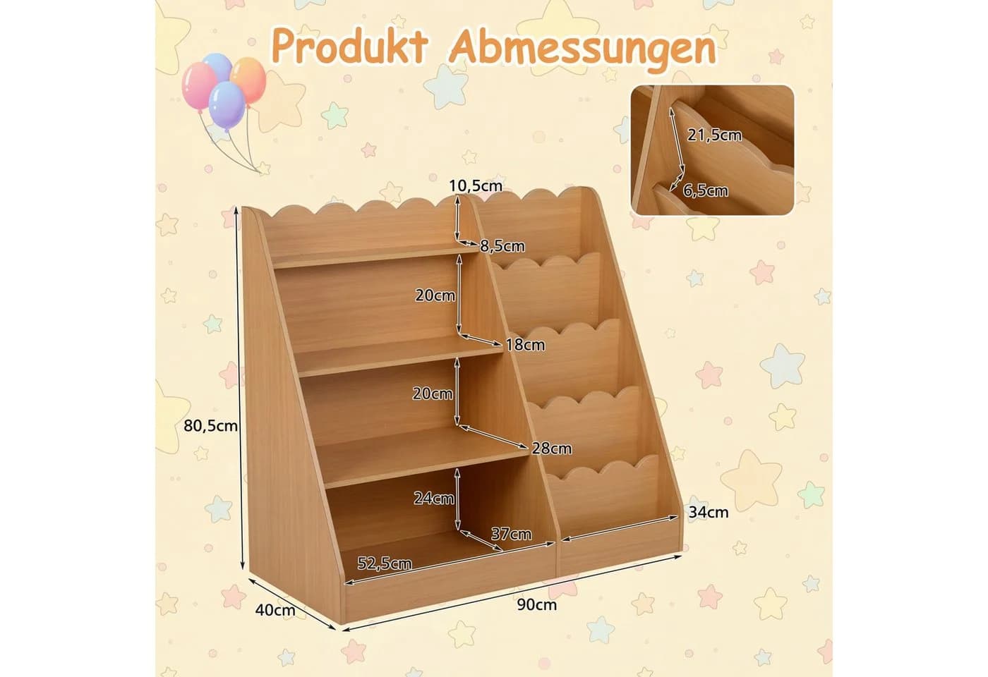 COSTWAY Kinderregal 5-stufig Beige MDF mit verstecktem Fach - Bild 5