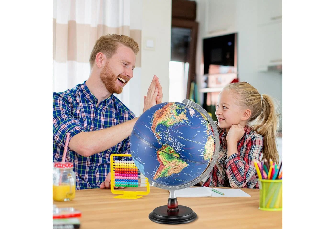 KOMFOTTEU Globus Weltglobus mit erhabener Reliefkarte LED-Beleuchtung