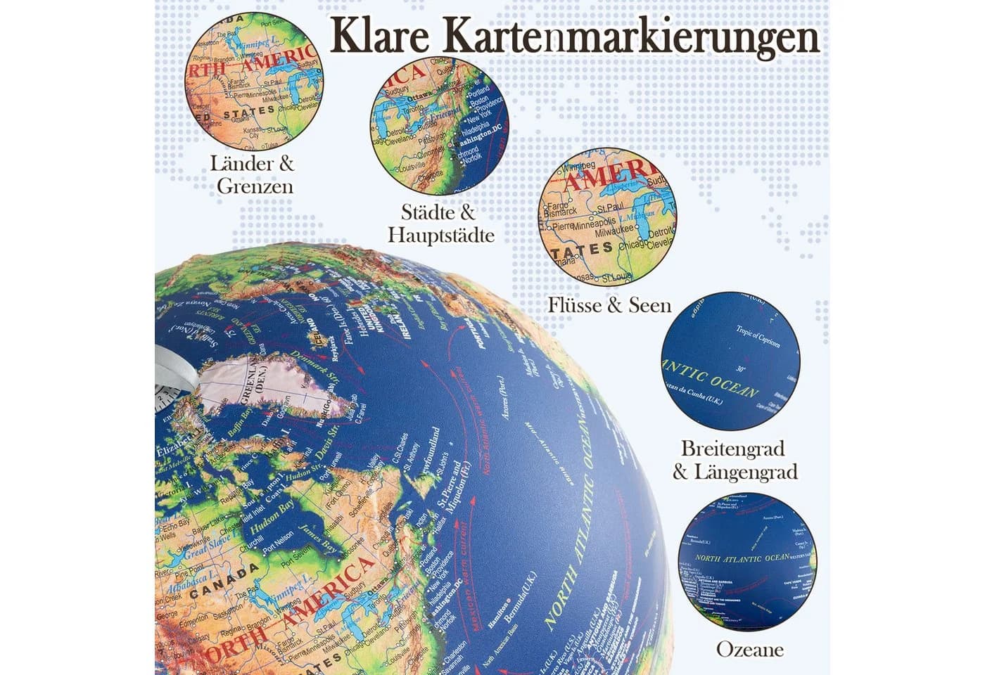 KOMFOTTEU Globus Weltglobus mit erhabener Reliefkarte LED-Beleuchtung - Bild 4