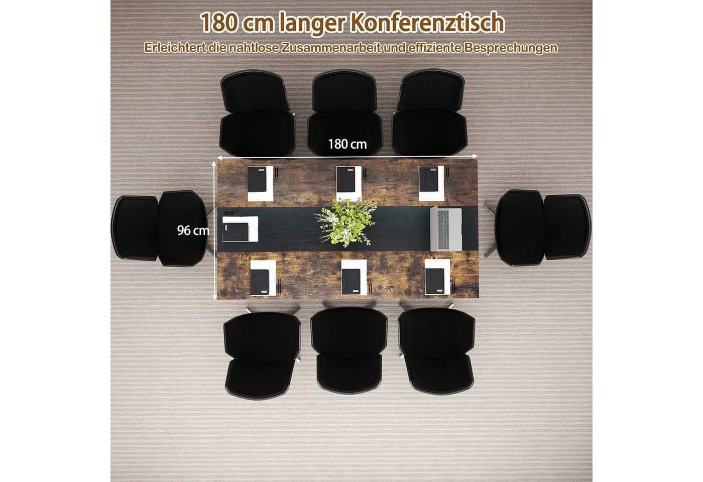 KOMFOTTEU Konferenztisch Schwarz/Rustikal Braun mit Ablagefach - Bild 4