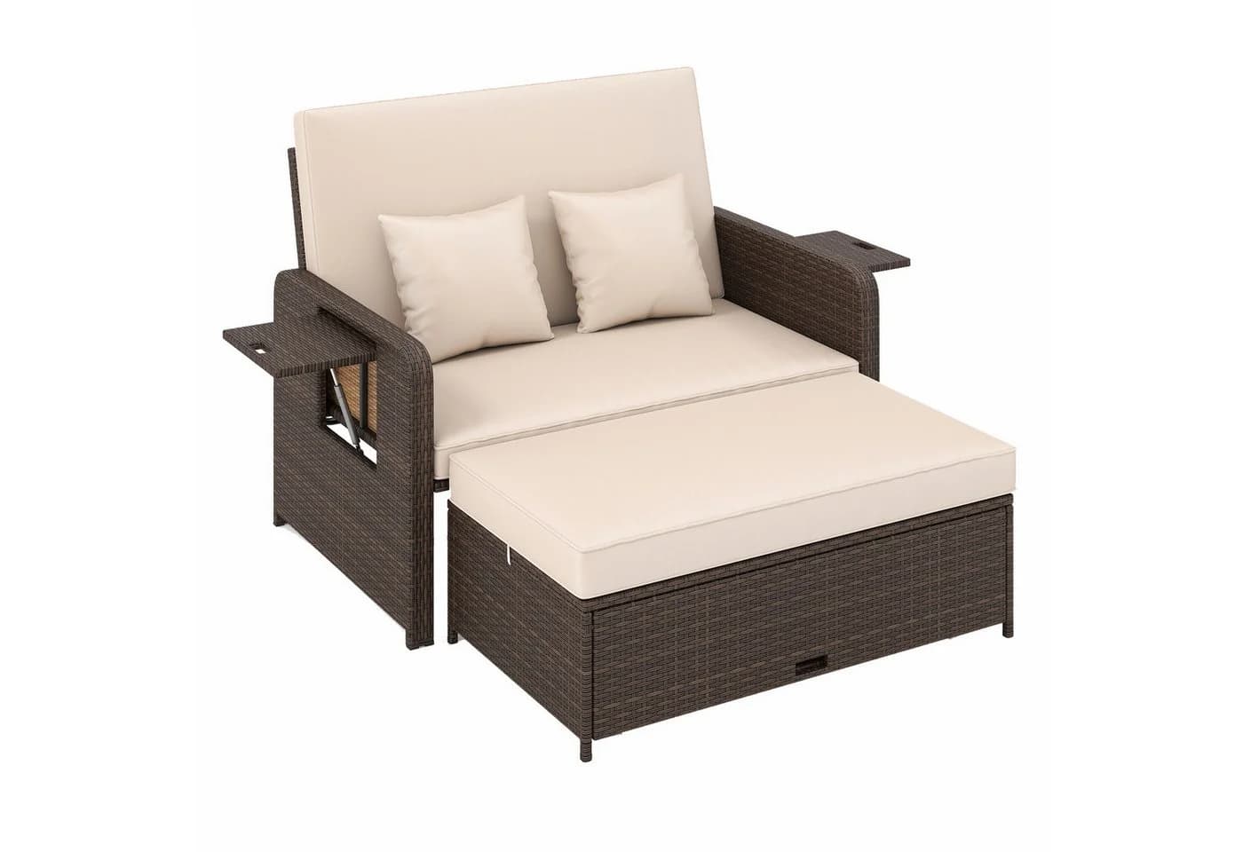 KOMFOTTEU Loungebett 2-Sitzer Gartensofa mit Liegefunktion Braun - Bild 2