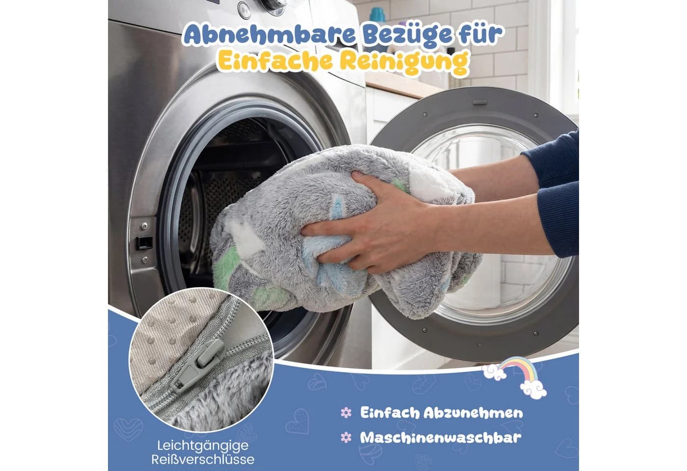 KOMFOTTEU Kindersofa 3-in-1 Schlafsofa Grau Bunt Flanell - Bild 3