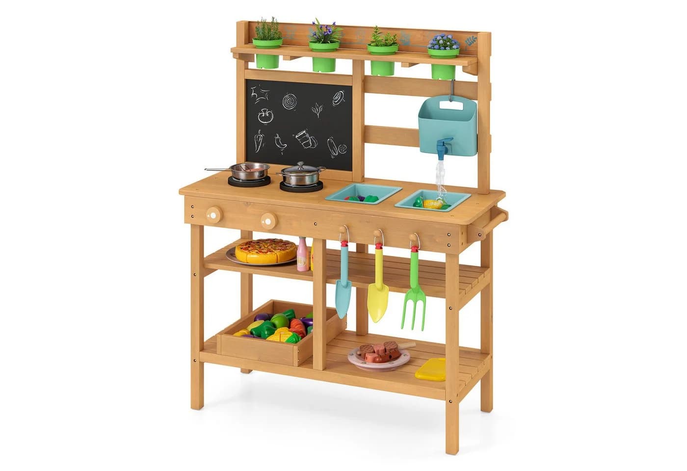 KOMFOTTEU Outdoor-Spielküche Holz mit Pflanzkästen & Werkzeug - Bild 2