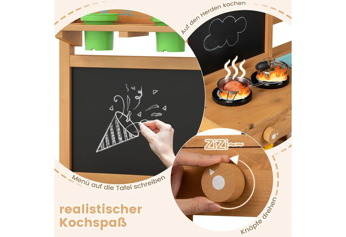 KOMFOTTEU Outdoor-Spielküche Holz mit Pflanzkästen & Werkzeug - Bild 4