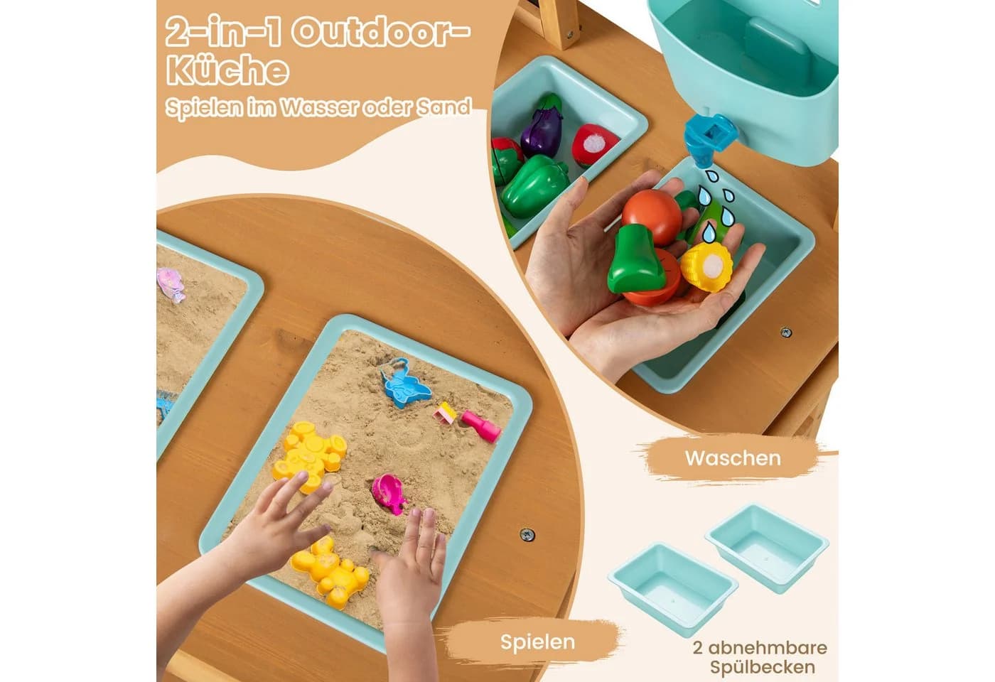 KOMFOTTEU Outdoor-Spielküche Holz mit Pflanzkästen & Werkzeug - Bild 5