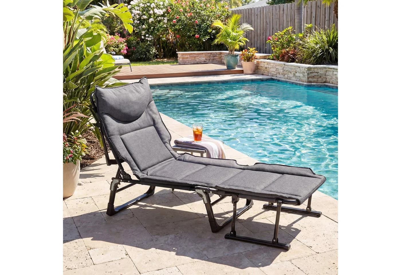 COSTWAY Gartenliege 3-in-1 Klappbett Grau/Schwarz verstellbar - Bild 2