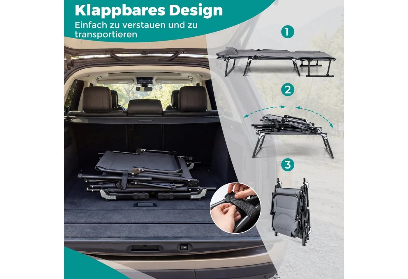 COSTWAY Gartenliege 3-in-1 Klappbett Grau/Schwarz verstellbar - Bild 5