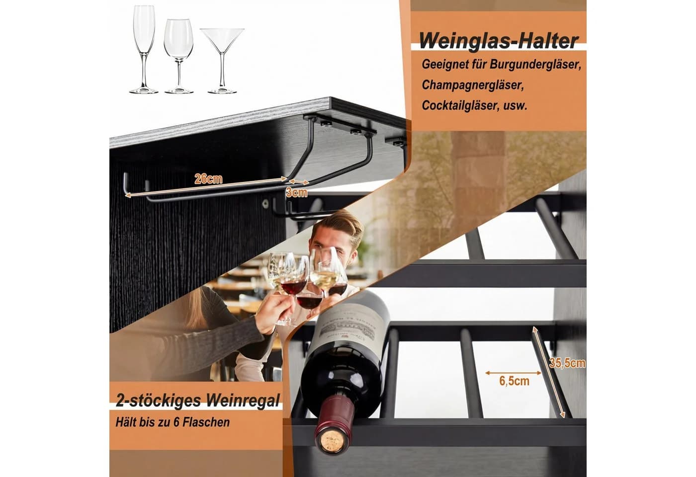 COSTWAY Bartisch 3-tlg. mit Hockern, Weinregal & Halterungen - Bild 3