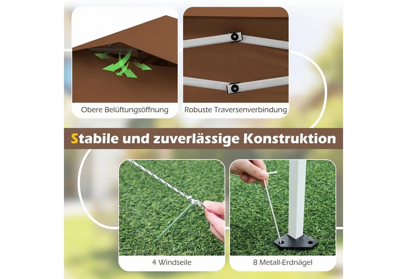 COSTWAY Faltpavillon höhenverstellbar mit Moskitonetz Braun - Bild 5