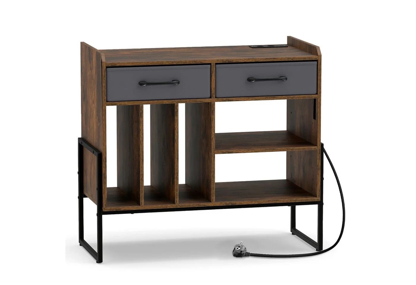 COSTWAY Sideboard Braun mit Plattenspieler-Tisch und Steckdosen - Bild 2