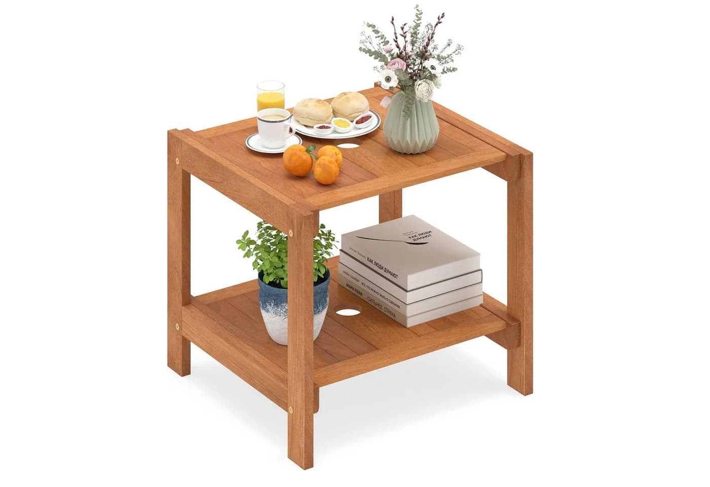 COSTWAY Gartentisch Beistelltisch Holz wetterfest Beige - Bild 2