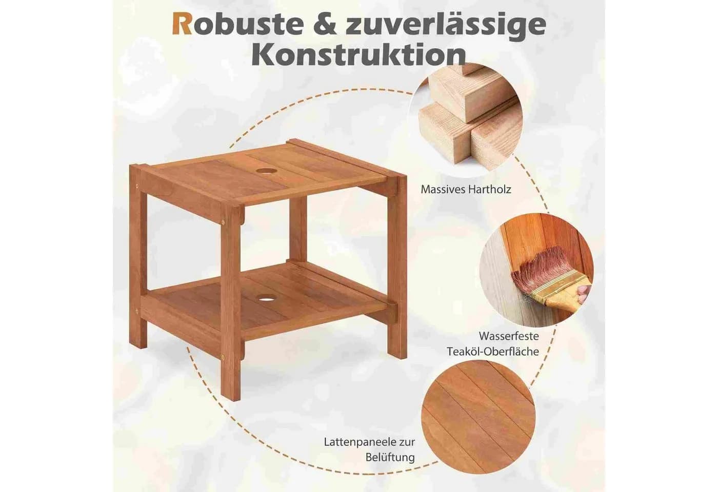 COSTWAY Gartentisch Beistelltisch Holz wetterfest Beige - Bild 3