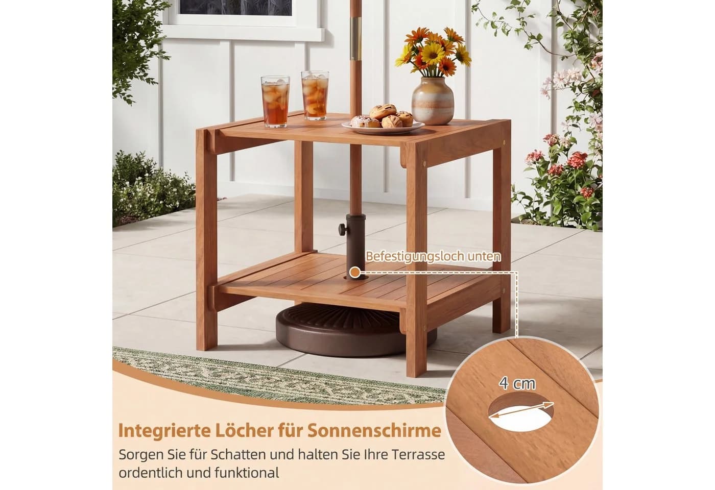 COSTWAY Gartentisch Beistelltisch Holz wetterfest Beige - Bild 5