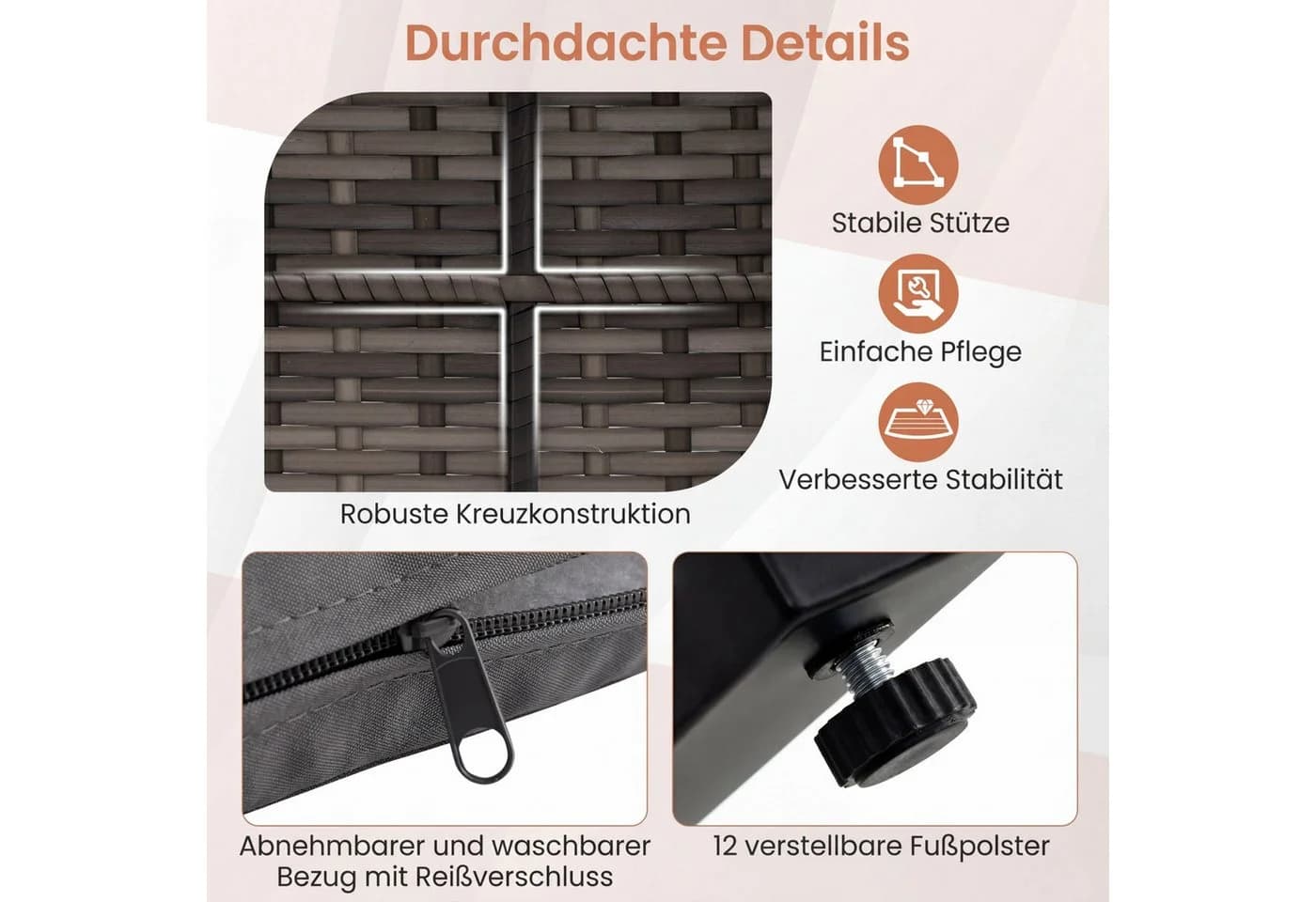 COSTWAY Balkonset 3-tlg. Grau PE-Rattan mit Kissen - Bild 5
