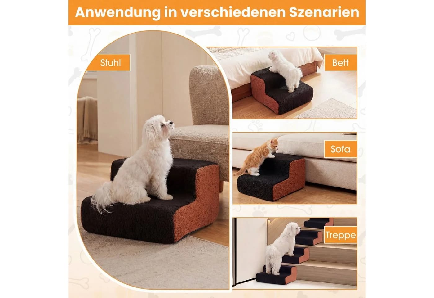 COSTWAY 2-stufige Hundetreppe Schwarz/Braun - Bild 3