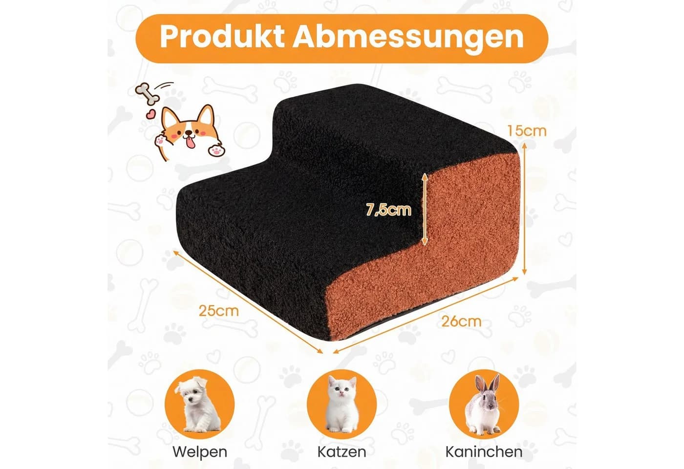 COSTWAY 2-stufige Hundetreppe Schwarz/Braun - Bild 4