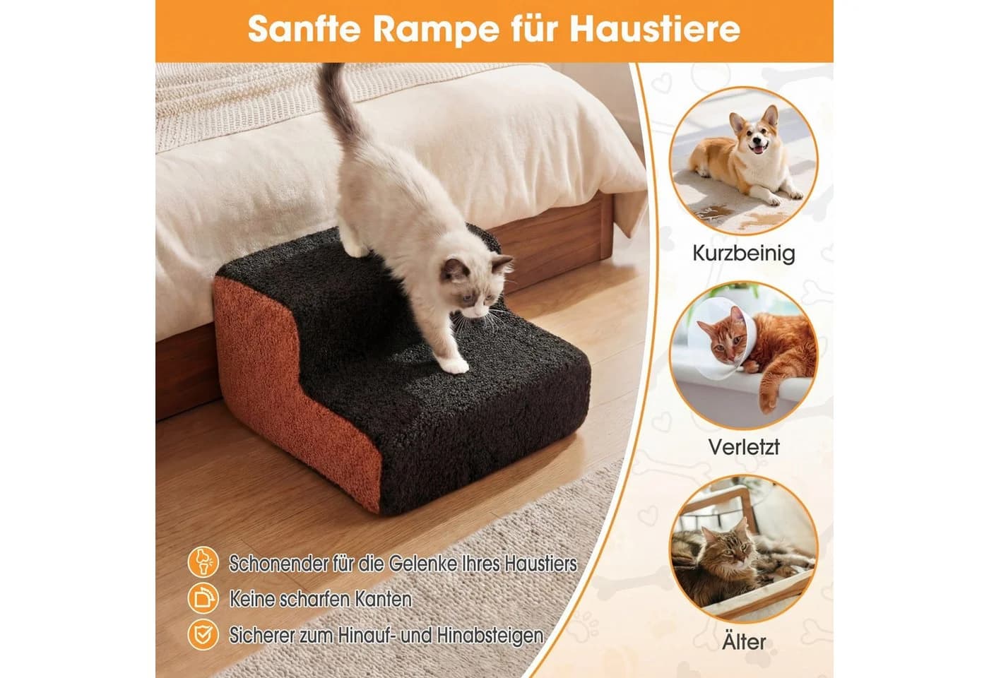 COSTWAY 2-stufige Hundetreppe Schwarz/Braun - Bild 5