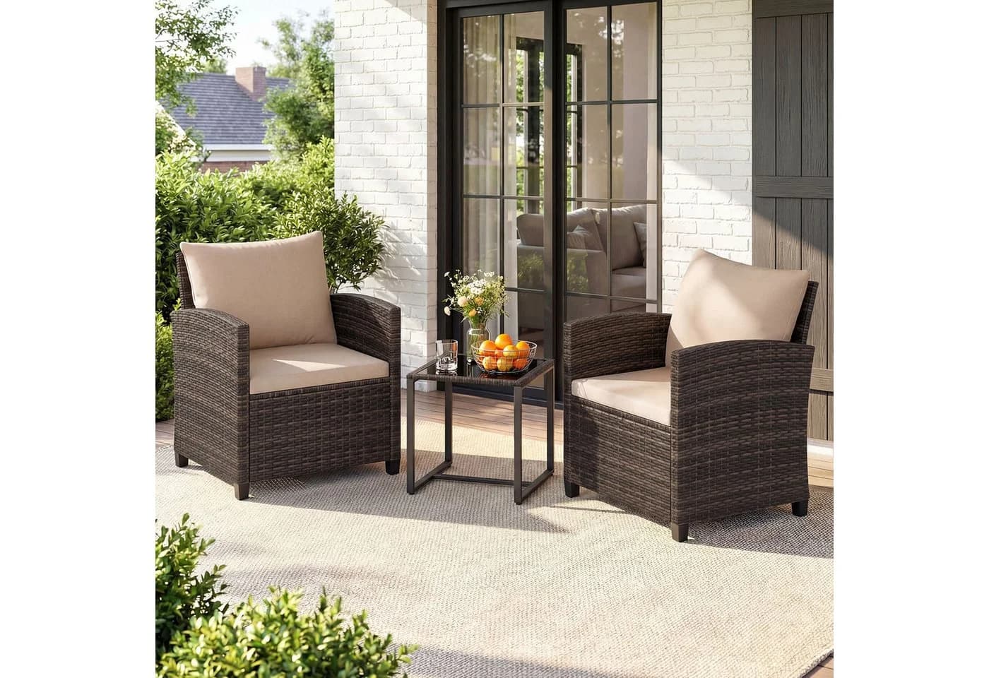 COSTWAY Balkonset 3-tlg. Braun PE-Rattan mit 2 Stühlen & Tisch - Bild 2