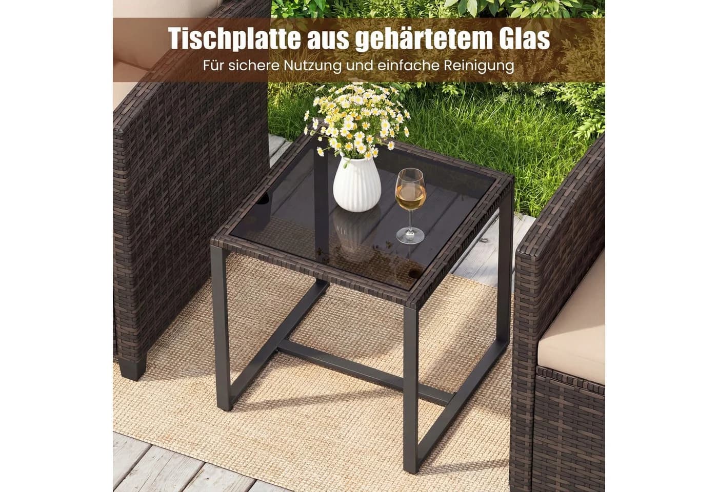 COSTWAY Balkonset 3-tlg. Braun PE-Rattan mit 2 Stühlen & Tisch - Bild 3
