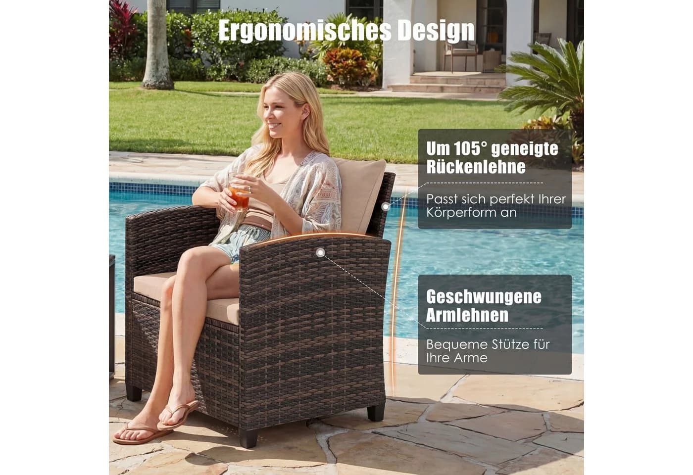 COSTWAY Balkonset 3-tlg. Braun PE-Rattan mit 2 Stühlen & Tisch - Bild 5