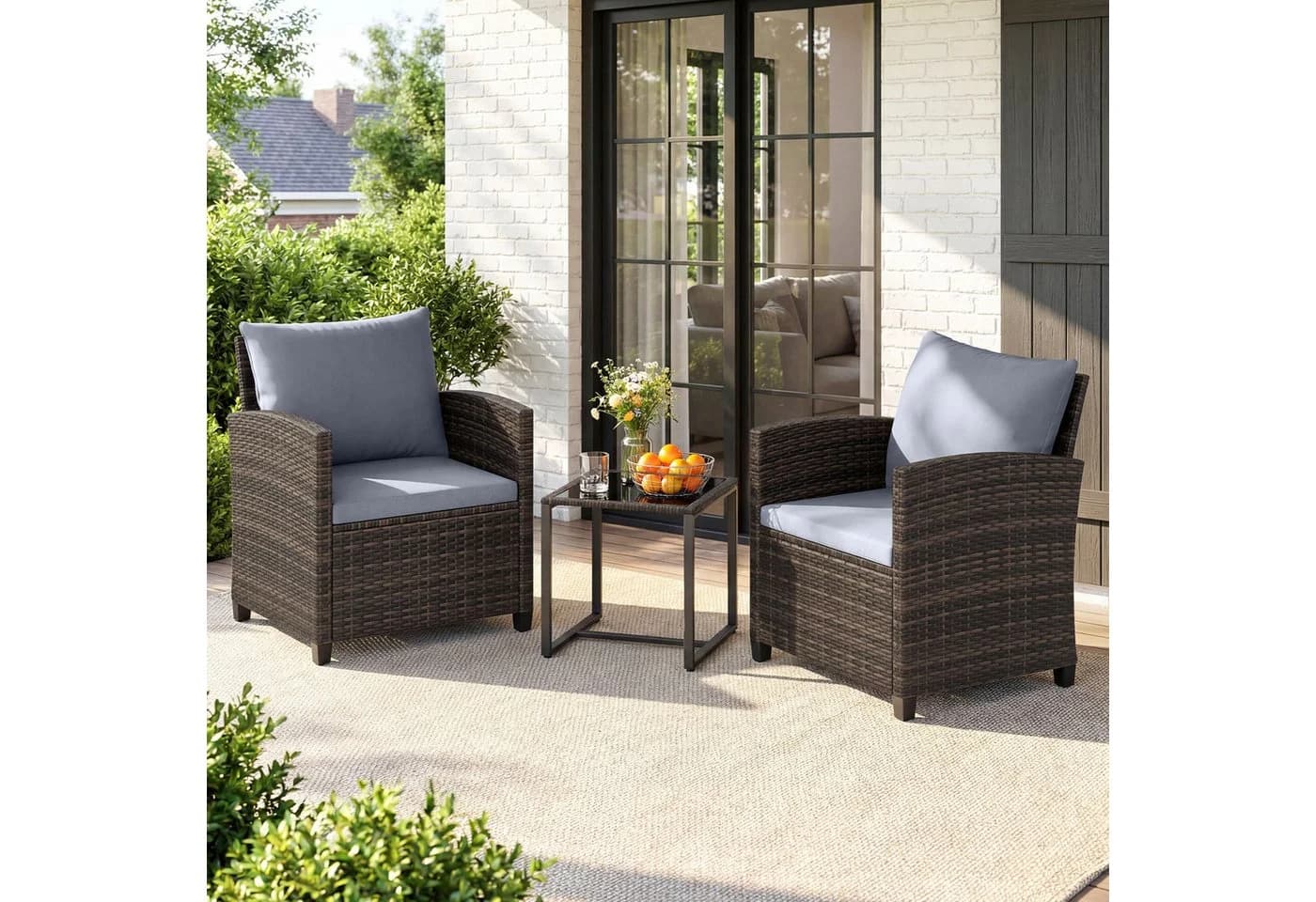 COSTWAY Balkonset 3-tlg. Grau PE-Rattan mit Kissen - Bild 2