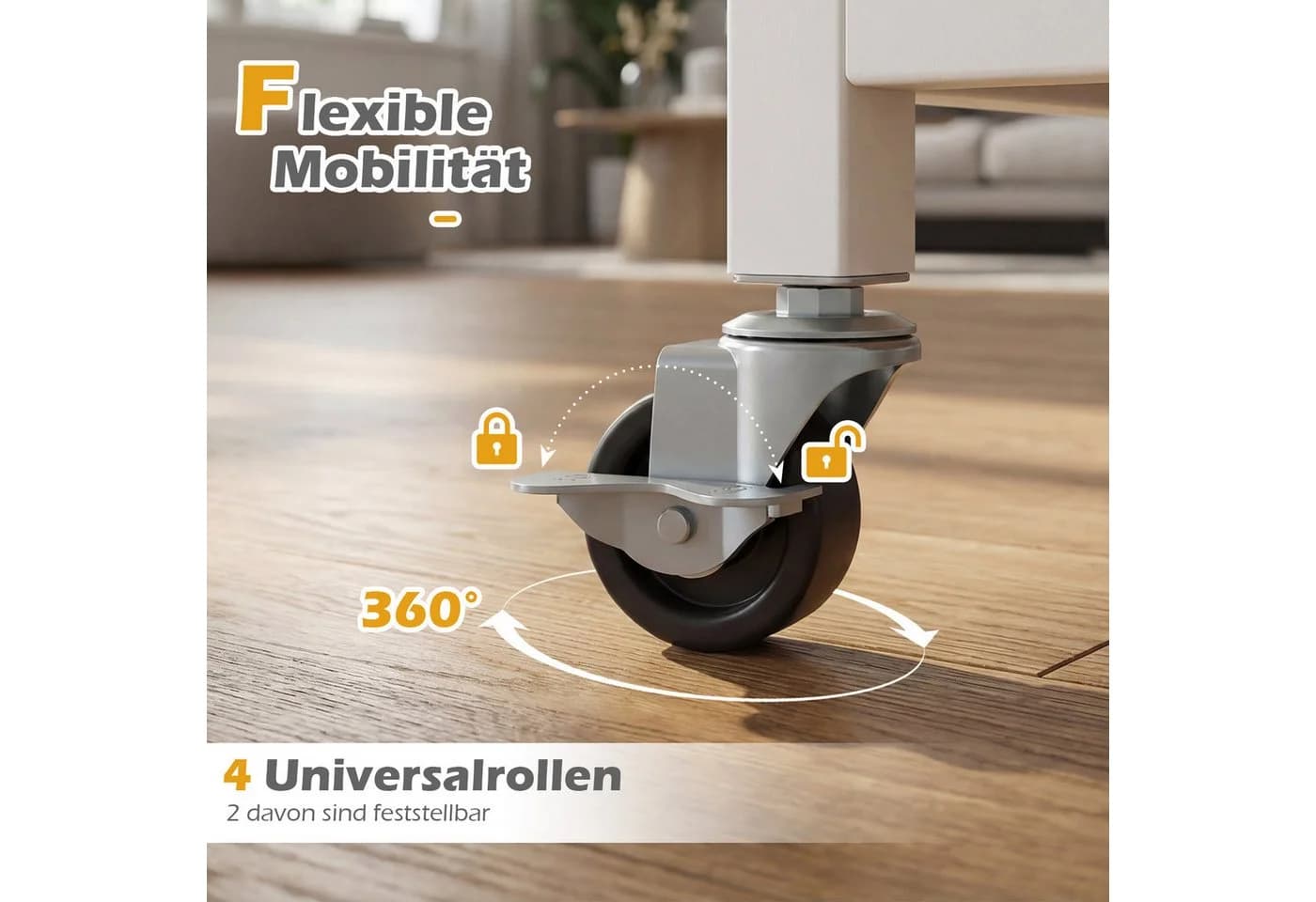 COSTWAY Druckertisch mit Rollen, 3 Ablagen & 10 Haken, Rustikales Braun - Bild 4