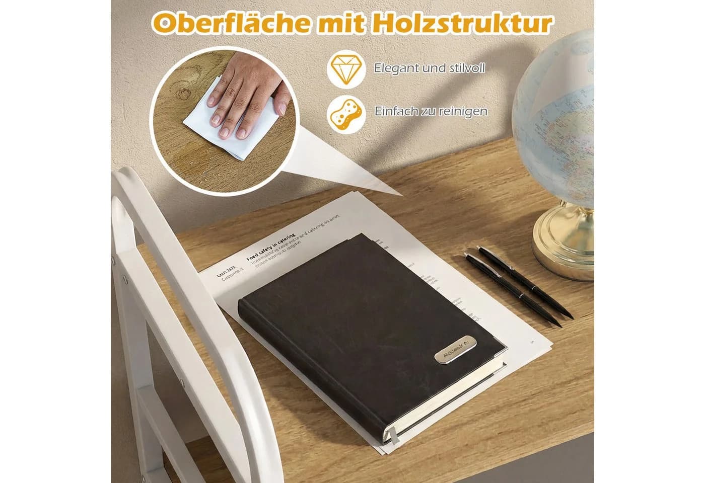 COSTWAY Druckertisch mit Rollen, 3 Ablagen & 10 Haken, Rustikales Braun - Bild 5