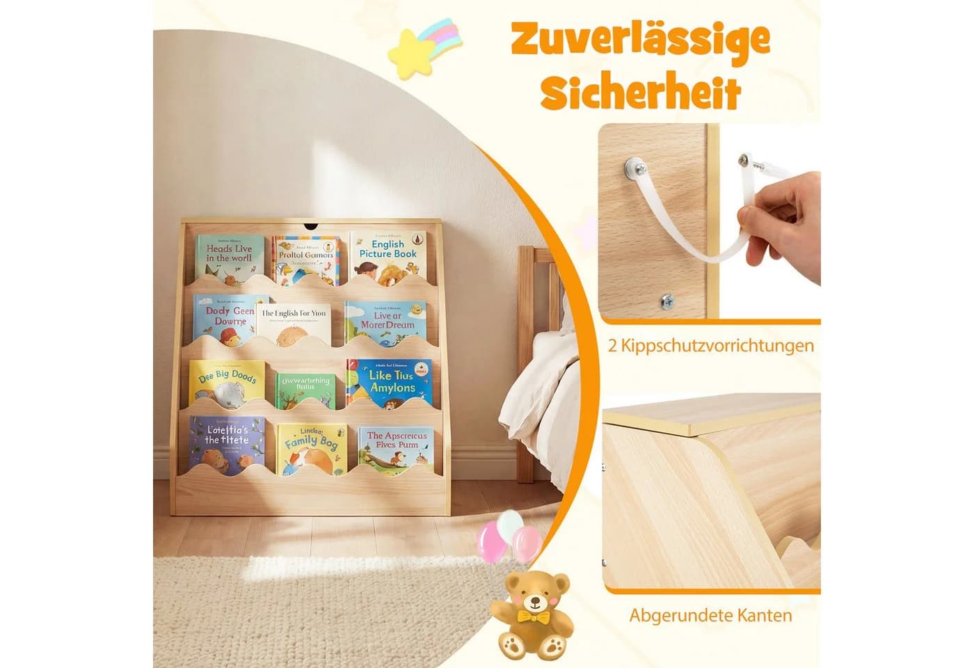 COSTWAY Kinderregal 4-stufig mit Schublade Natur/Weiß - Bild 4