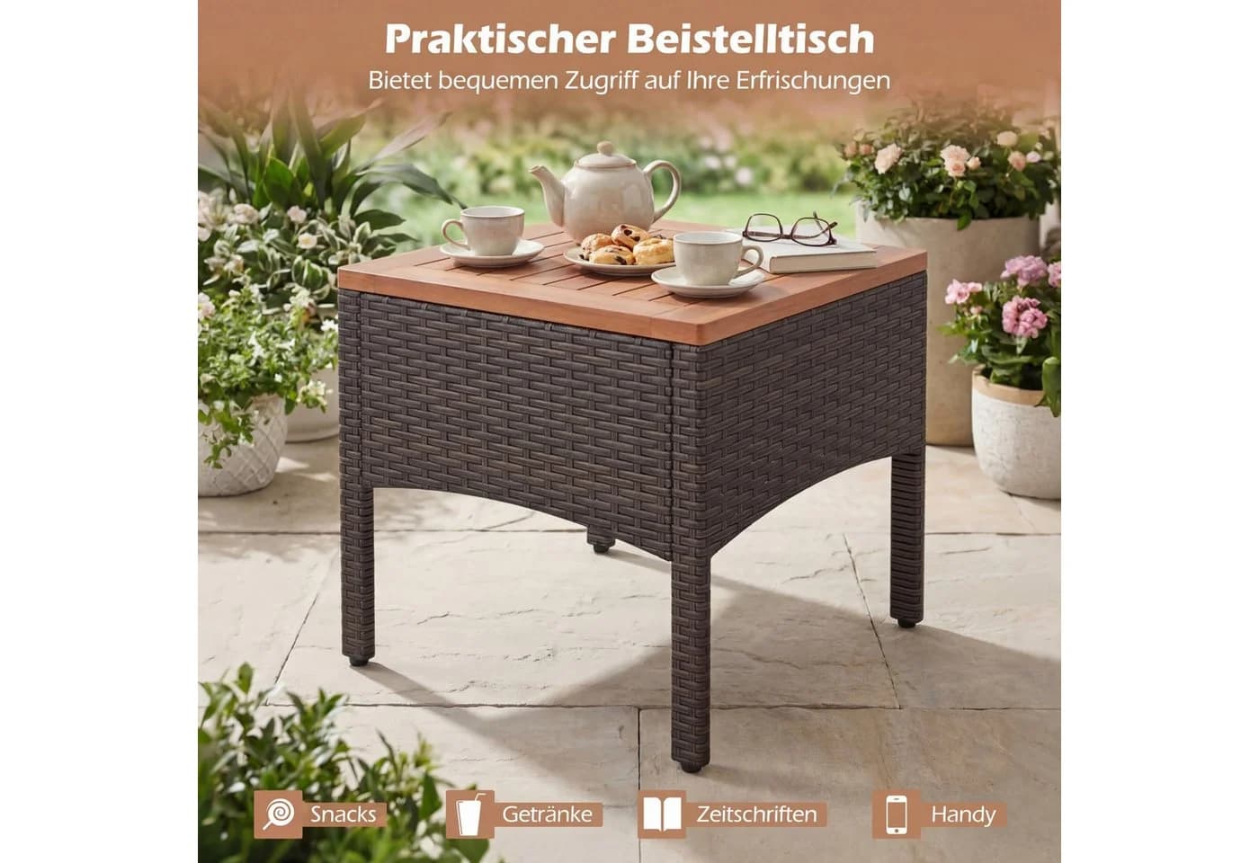 COSTWAY Balkonset Rattan 5-tlg. Braun mit Kissen - Bild 5