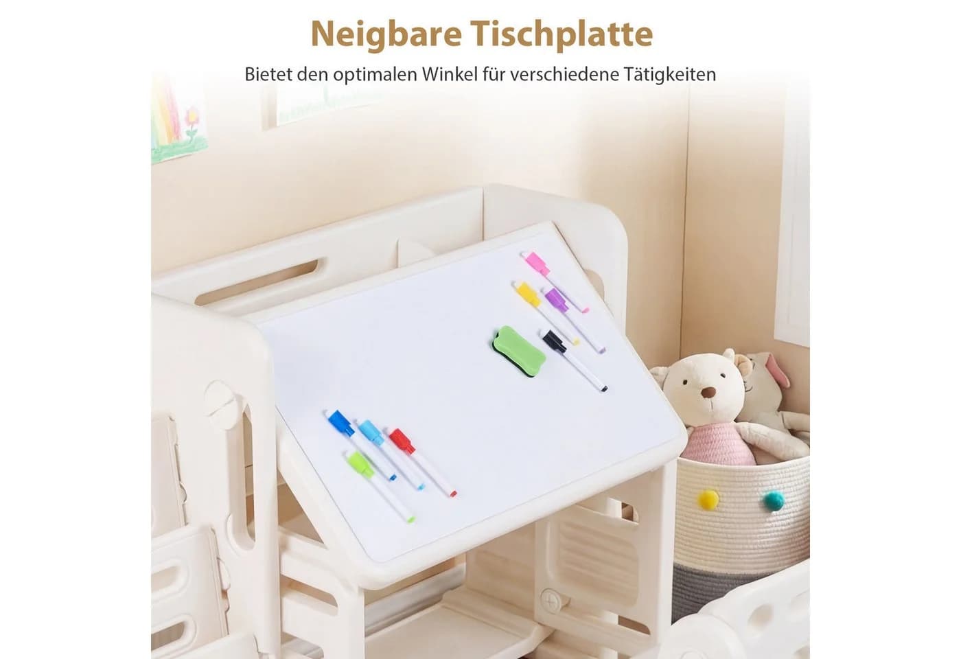 COSTWAY Kindersitzgruppe Beige mit Bücherregal und Stuhl - Bild 4