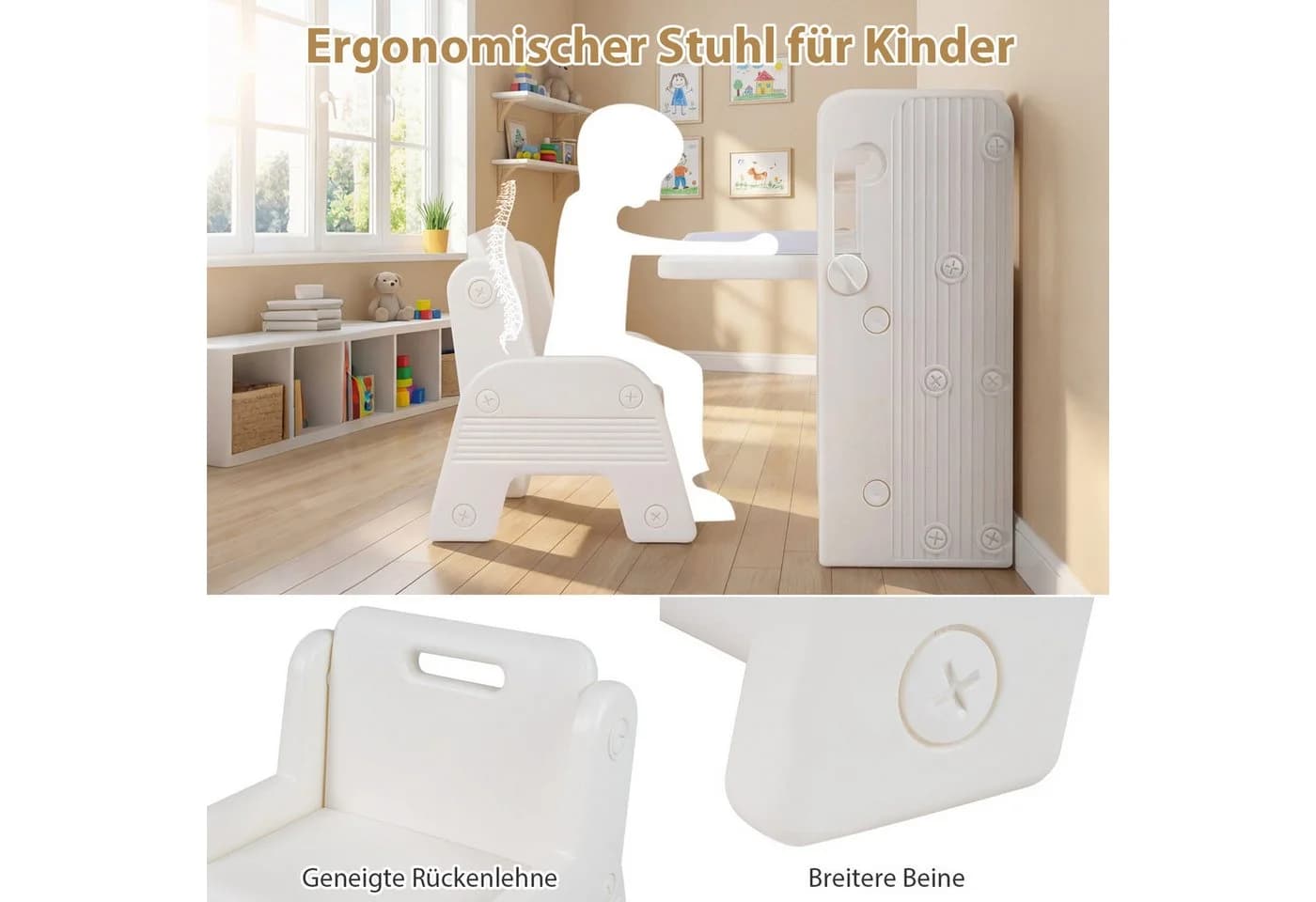 COSTWAY Kindersitzgruppe Beige mit Bücherregal und Stuhl - Bild 5