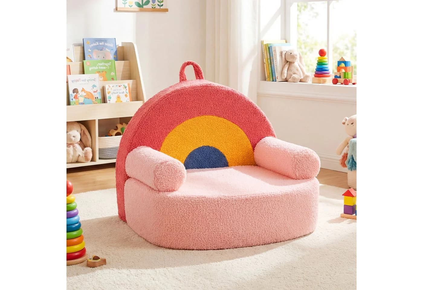 COSTWAY Kindersofa Rosa mit Griff aus Teddystoff - Bild 2