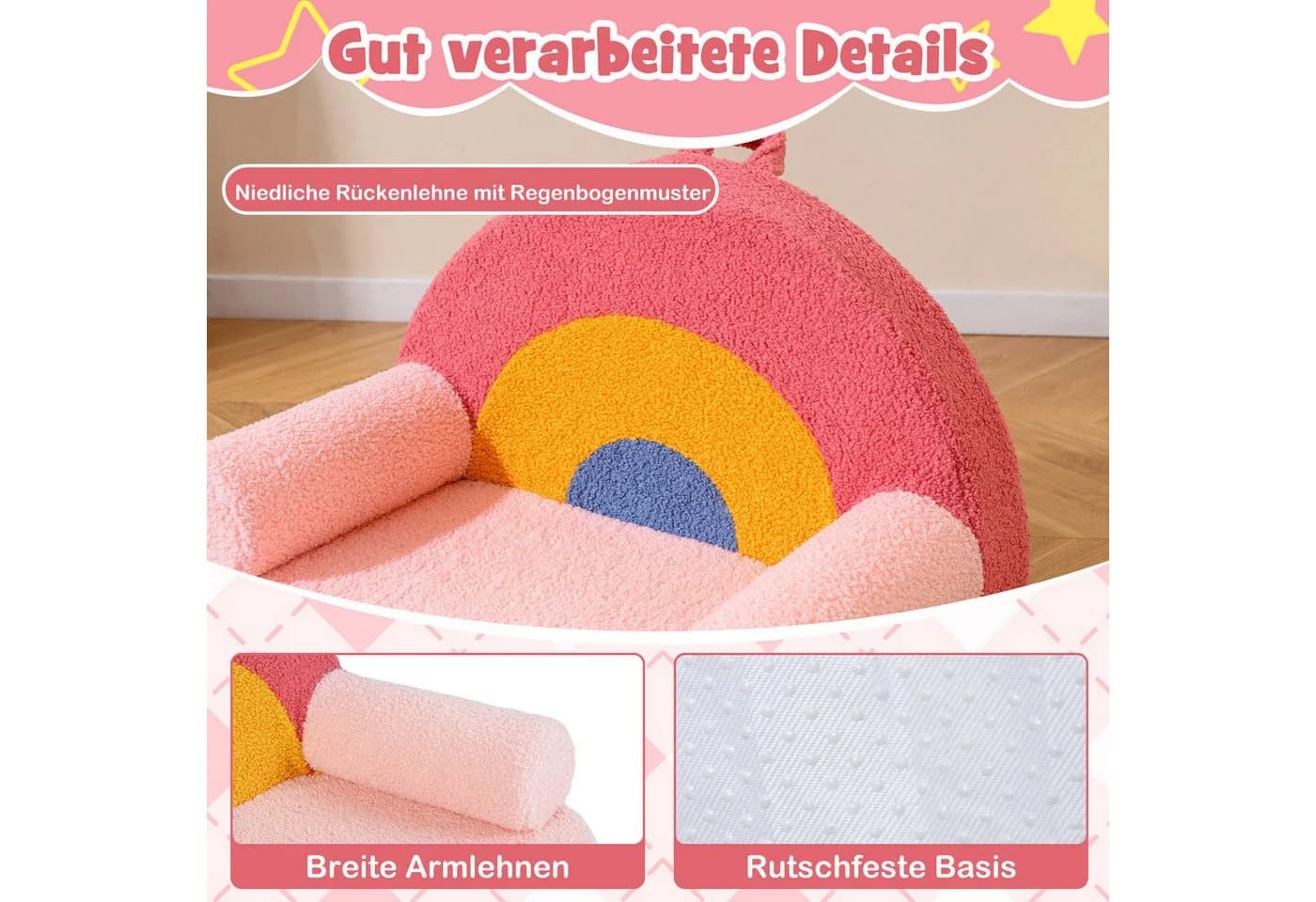 COSTWAY Kindersofa Rosa mit Griff aus Teddystoff - Bild 3