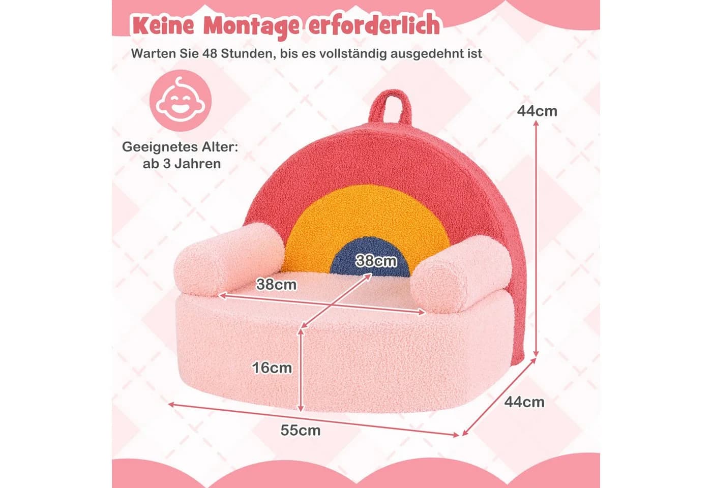 COSTWAY Kindersofa Rosa mit Griff aus Teddystoff - Bild 5