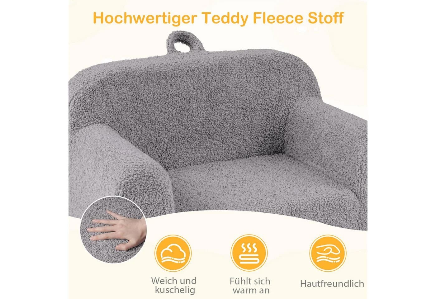 COSTWAY Kindersofa Rosa Teddyplüsch mit Griff