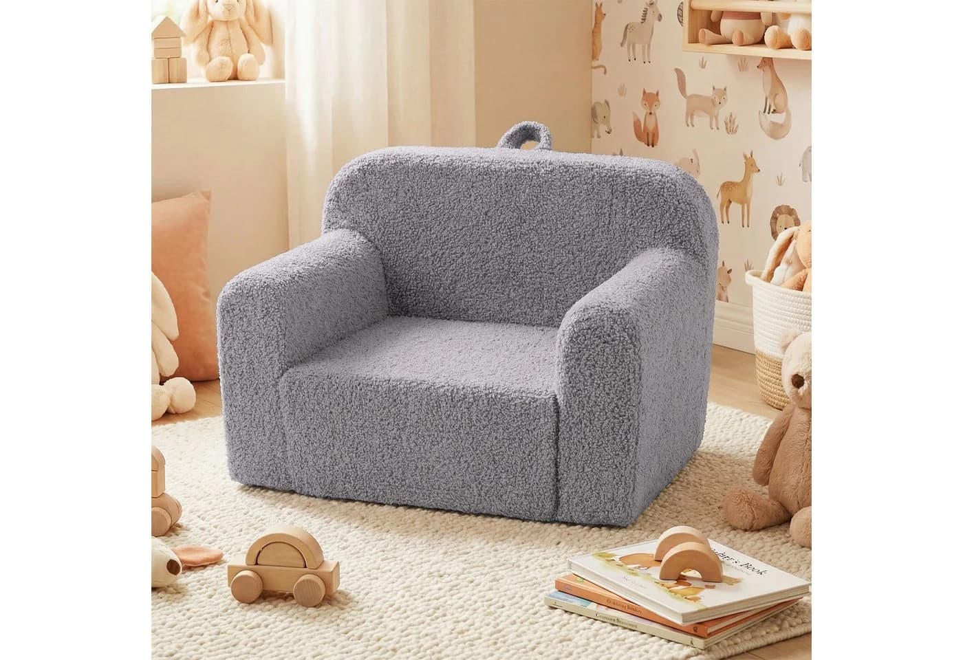 COSTWAY Kindersofa Rosa Teddyplüsch mit Griff - Bild 2