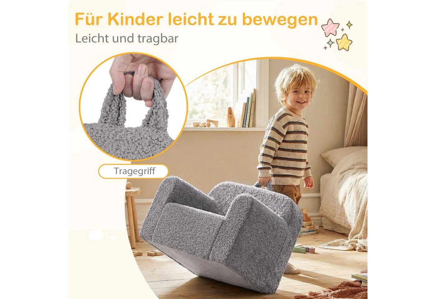 COSTWAY Kindersofa Rosa Teddyplüsch mit Griff - Bild 3